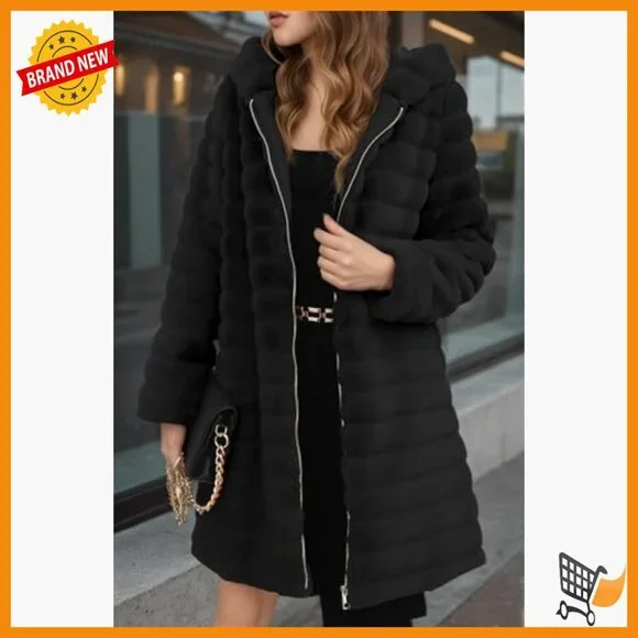 Long Faux Fur Coat Hooded Oversized Winter Jacket Warm Loose Fit